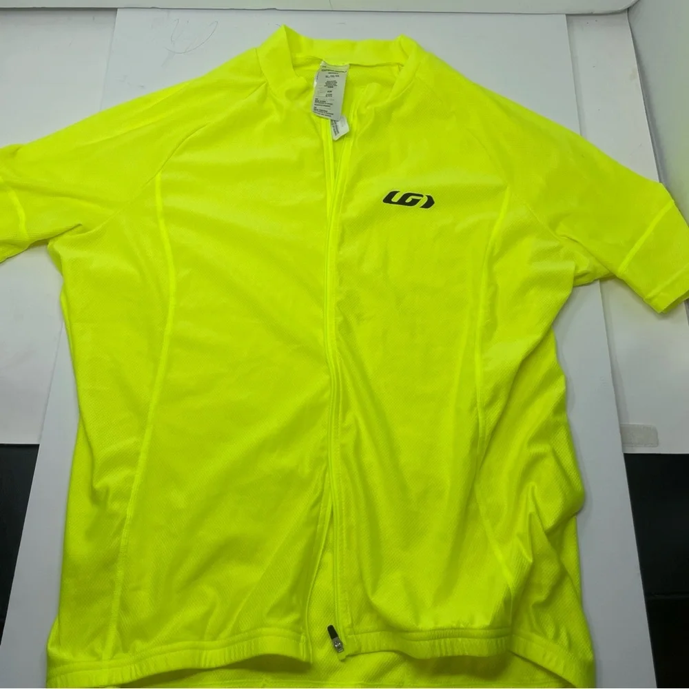 Louis Garneau Cycling Shirt Jersey XL Bike Full Zip Neon Green High Visibility - Picture 2 of 5